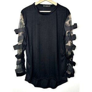 Zacard Mens Shirt Gothic Punk Combat Mesh Camouflage Straps Halloween Black 2XL